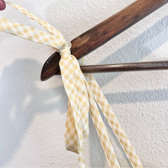 American Eagle Yellow Gingham Tie Strap Smocked Ruffle Peplum Tank Top L - Picture 4 of 10